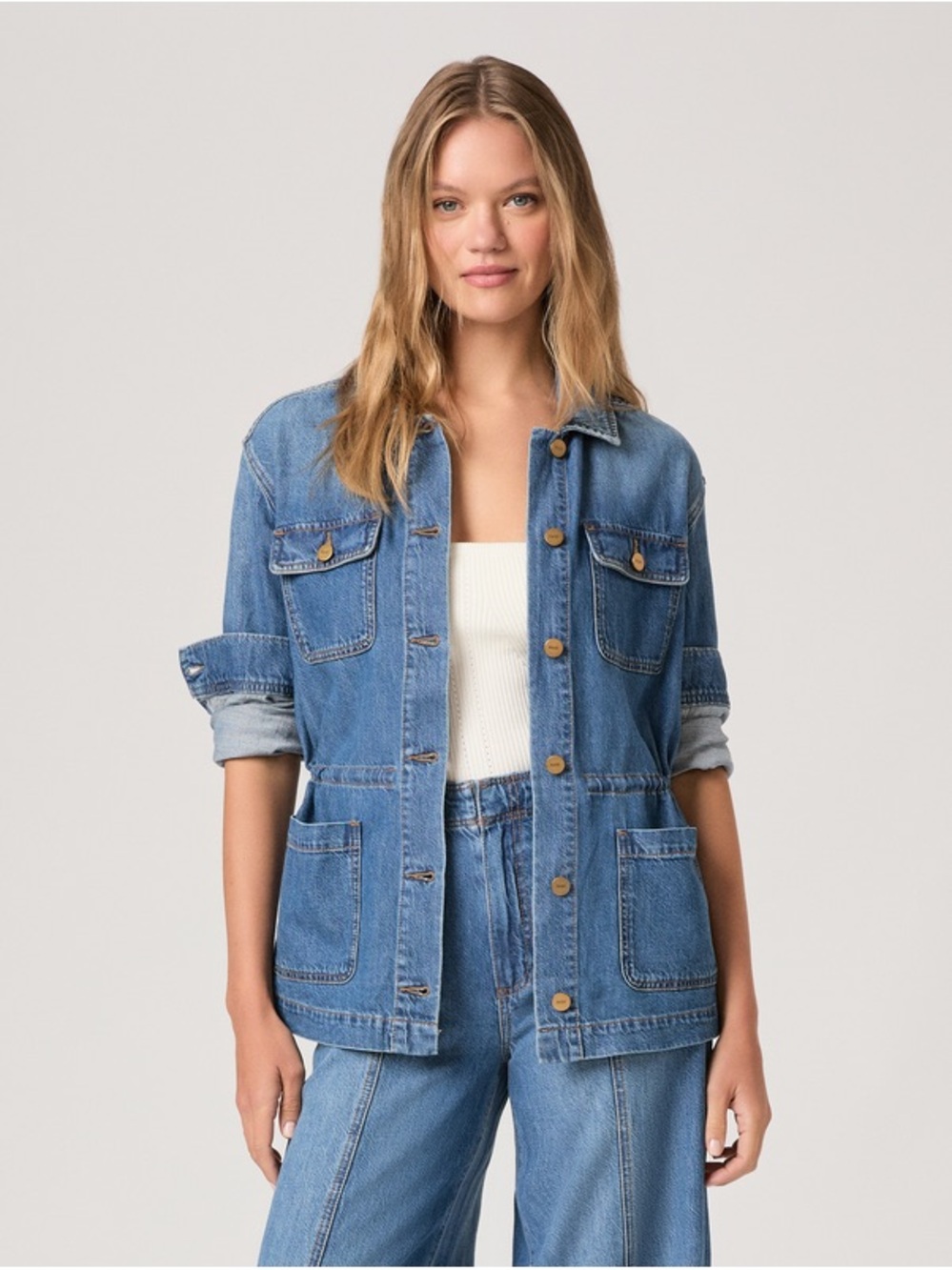 PAIGE Light Blue Denim Jacket with Branded Buttons